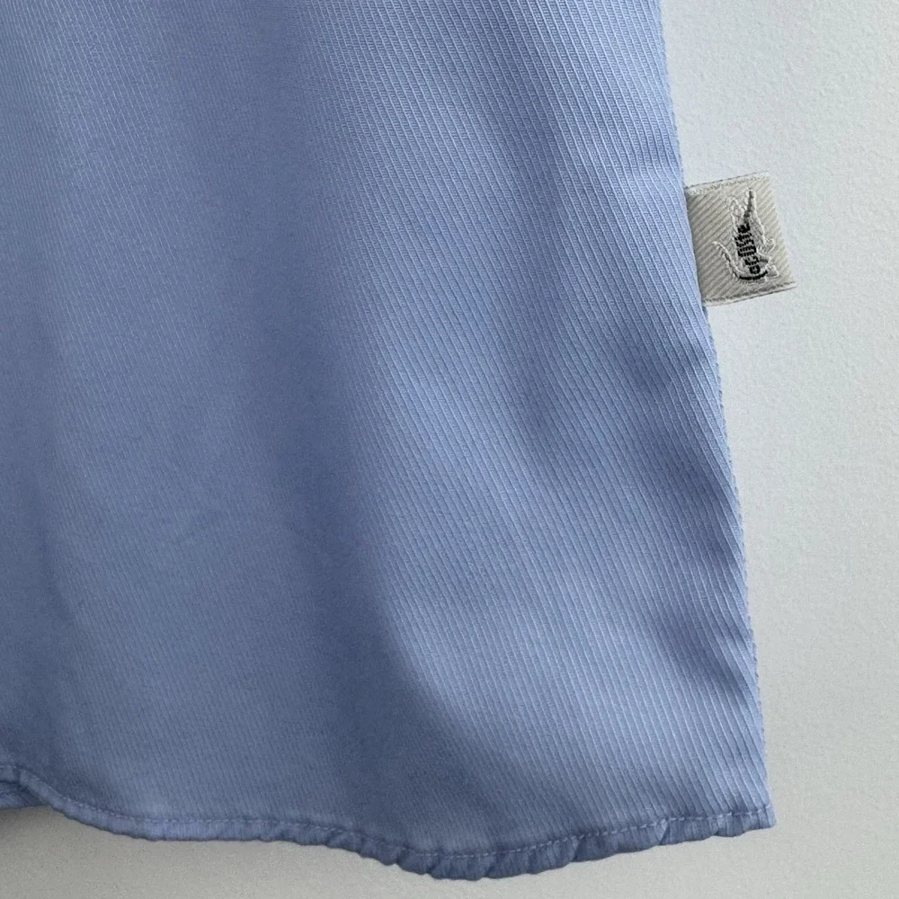 Lacoste Button Down Shirt Women's 40 Blue Oxford Short Sleeve Crocodile Logo